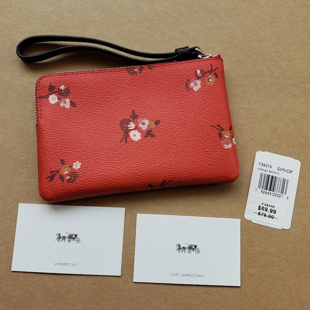 Coach Red Floral Wristlet NWT - Picture 2 of 5